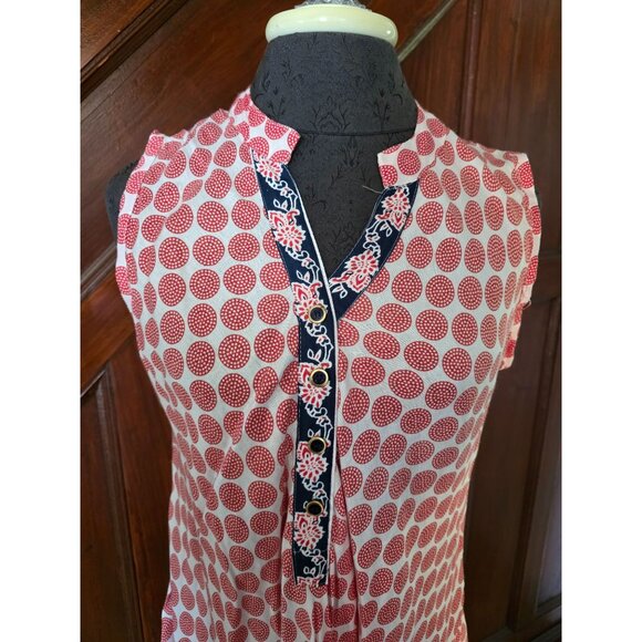 Seven Islands New York Sleeveless A-Line Dress L Red & White Polka Dot Rayon - Picture 2 of 9